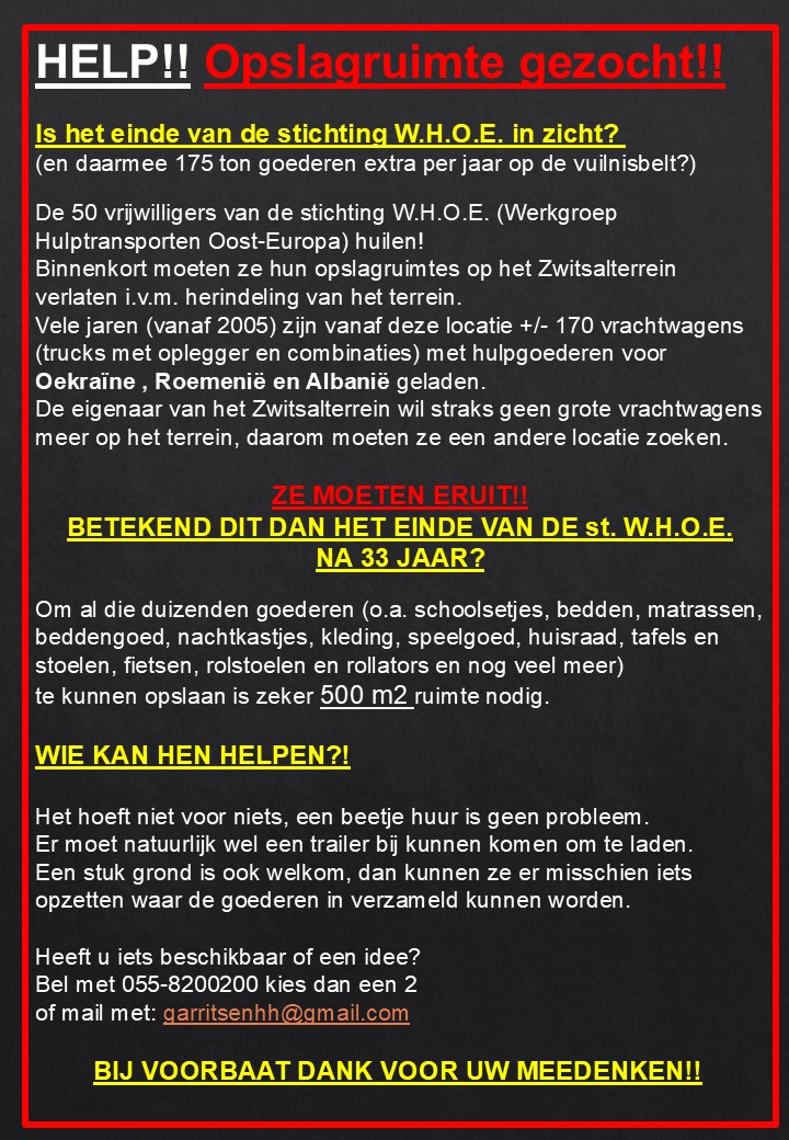 Stichting W.H.O.E. dreigt na 33 jaar te stoppen?