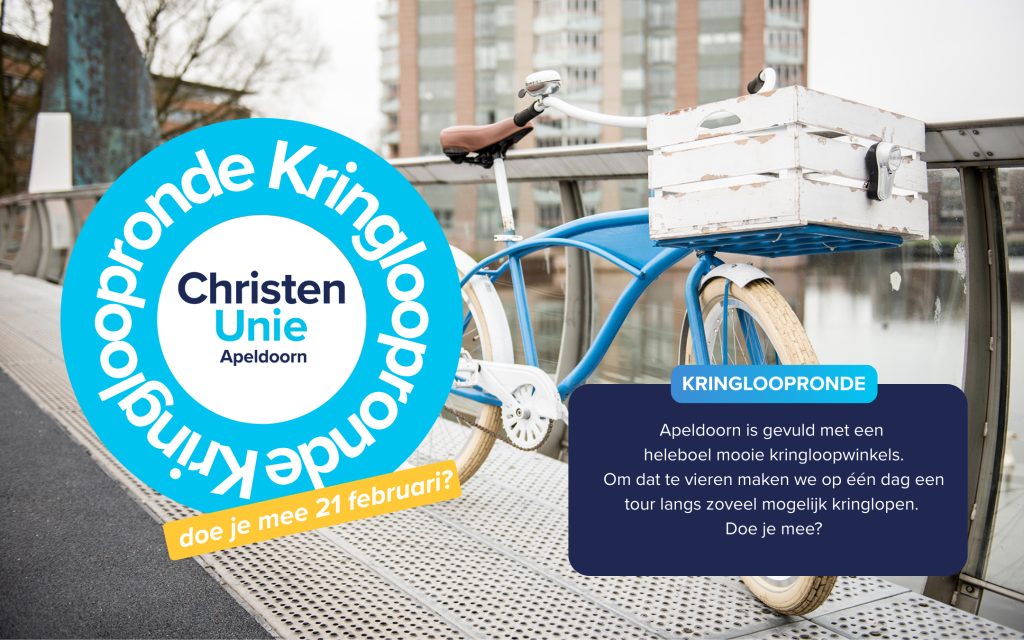 ChristenUnie Apeldoorn organiseert op 21 februari het Kringloop Rondje: een 12 km lange fiets- en wandelroute langs kringloopwinkels in Apeldoorn.