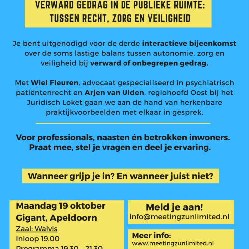 Bijeenkomst in GIGANT over verward gedrag, zorg en juridische grenzen